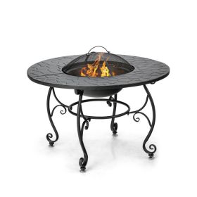 35.5 inch Patio Fire Pit Dining Table With Cooking BBQ Grate